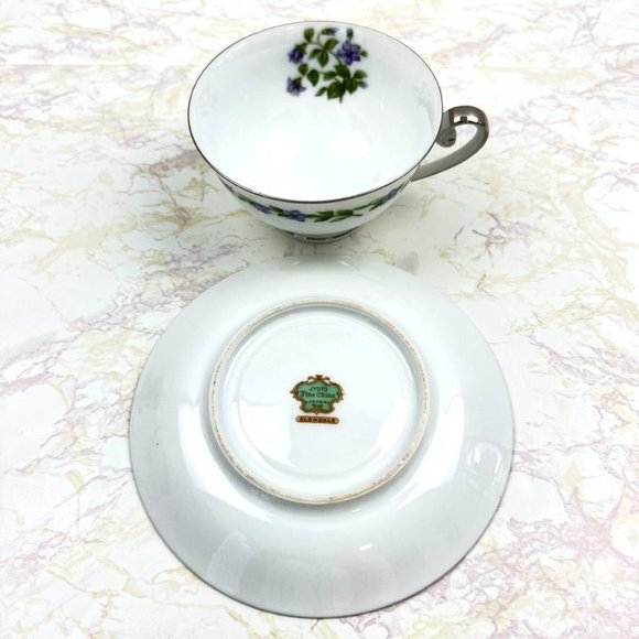 Vintage Jyoto Fine China Japan 3 Teacups & Saucers Glendale Violet - Picture 8 of 9